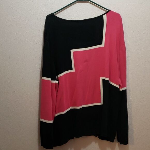 Liz Claiborne pink and black pattern block sweater 3x - Picture 3 of 3